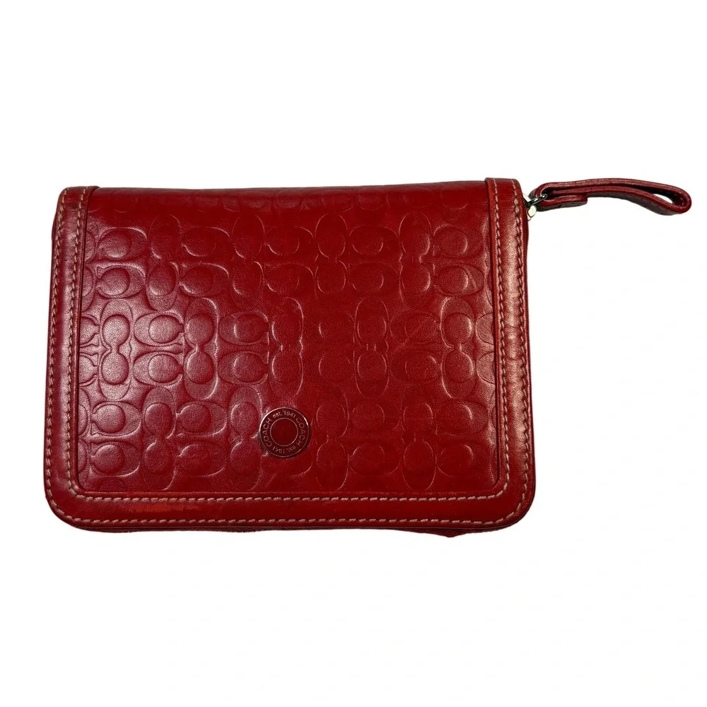 Coach 4321 Red Signature Embossed Leather Palm PDA Organizer Case Vintage
